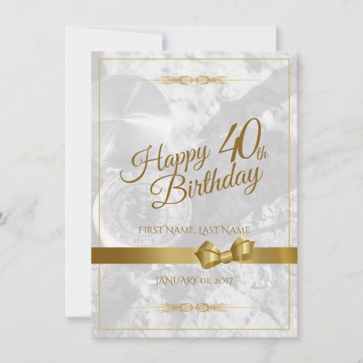 Carte Joyeux 40ème anniversaire avec arc en or (Devant)