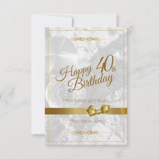 Carte Joyeux 40ème anniversaire avec arc en or (Devant)