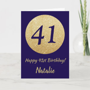 Carte Joyeux 41e Anniversaire Bleu Nuit et Or Paillettes