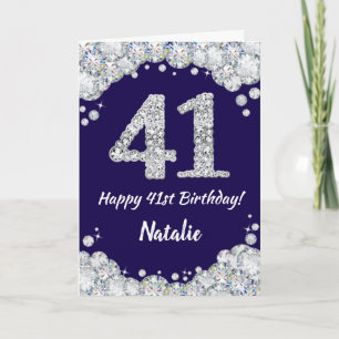 Carte Joyeux 41e anniversaire Marine Bleu et Parties sci
