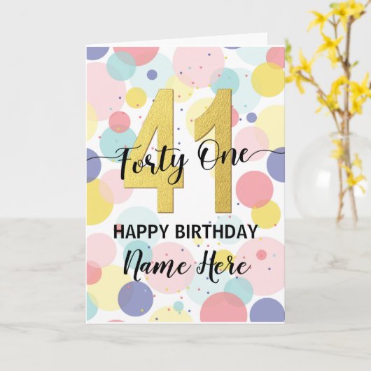 Carte Joyeux 41e anniversaire Pastel Rainbow and Gold Gi (Fleur jaune)