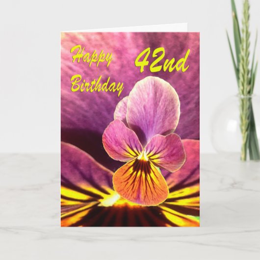 Carte Joyeux 42e Anniversaire Fleur Pensée (Devant)