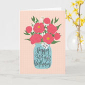 Carte Joyeux 44e anniversaire maman avec un pot Mason de (Fleur jaune)