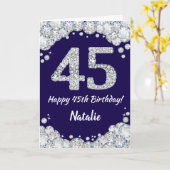 Carte Joyeux 45e anniversaire Marine Bleu et Parties sci (Fleur jaune)