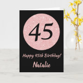Carte Joyeux 45e Anniversaire Noir et Rose Or Rose (Fleur jaune)