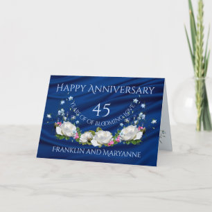 Carte Joyeux 45e Anniversaire Roses Blanches Saphir