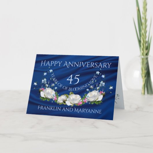 Carte Joyeux 45e anniversaire Roses blanches Sapphire (Devant)