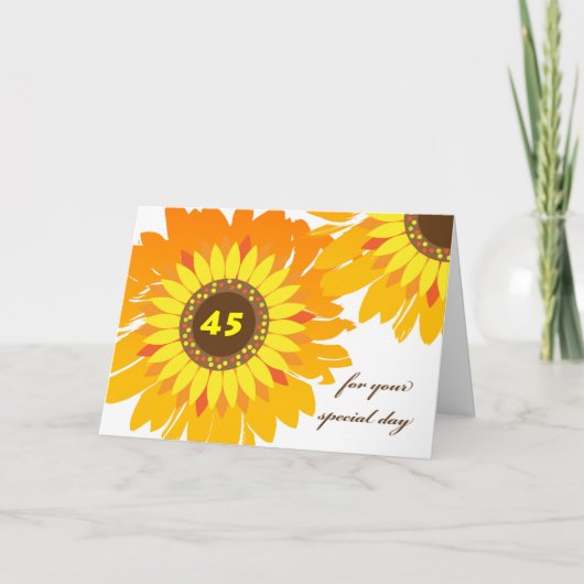 Carte Joyeux 45e anniversaire, Sunflower Floral Design (Devant)
