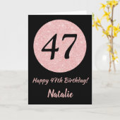 Carte Joyeux 47e anniversaire Noir et Rose Or rose (Fleur jaune)