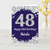 Carte Joyeux 48e anniversaire Marine Bleu et Parties sci (Fleur jaune)