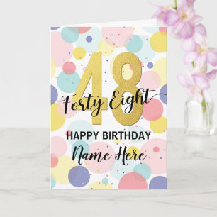 Carte Joyeux 48ème anniversaire Pastel Rainbow Gold Woma