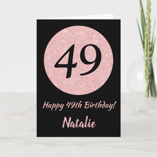 Carte Joyeux 49e anniversaire Noir et Rose Or rose (Devant)