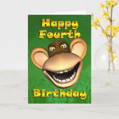 Carte Joyeux 4 Anniversaire Singe Banana (Fleur jaune)