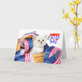 Carte Joyeux 4 juillet Chat (Fleur jaune)