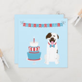 Carte Joyeux 4 Juillet Chien Rouge Blanc Bleu (Devant/Arrière en situation)