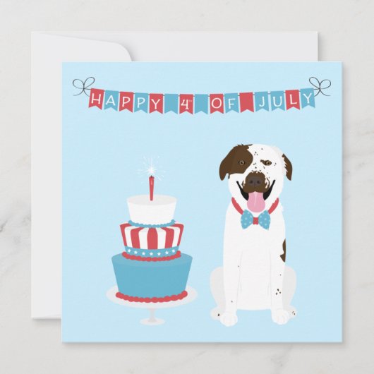 Carte Joyeux 4 Juillet Chien Rouge Blanc Bleu (Devant)