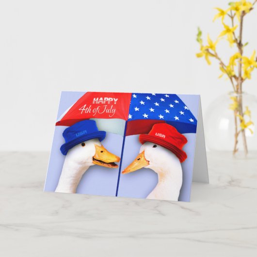 Carte Joyeux 4 juillet. Funny Ducks Custom (Fleur jaune)
