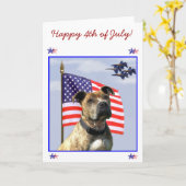 Carte Joyeux 4 juillet Patriotic pitbull dog (Fleur jaune)