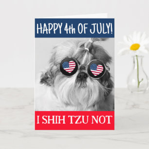 Carte Joyeux 4 Juillet shih tzu pas chien drapeau des US