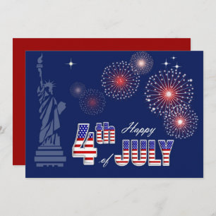 Carte Joyeux 4 juillet. Statue de la Liberté et feux d'a