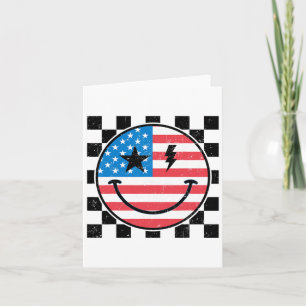 Carte Joyeux 4 juillet visage groovy sourire rouge blanc