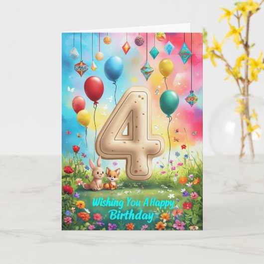 Carte Joyeux 4e anniversaire (Fleur jaune)