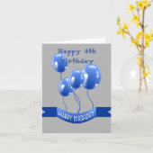 Carte Joyeux 4e anniversaire Ballons Bleus (Fleur jaune)