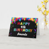 Carte Joyeux 4e anniversaire Ballons colorés Noir (Fleur jaune)