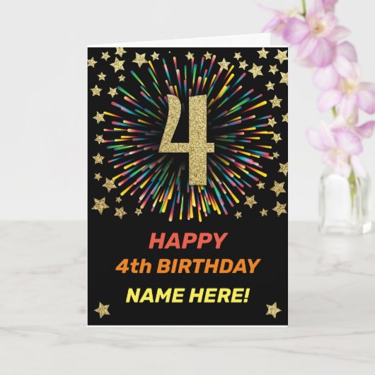 Carte Joyeux 4e anniversaire Black & Gold Rainbow Firewo (Orchidée)