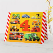 Carte Joyeux 4e anniversaire Camions de construction (Fleur jaune)