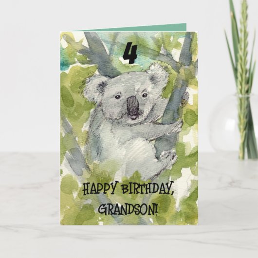 Carte Joyeux 4e anniversaire petit-fils Koala faune (Devant)