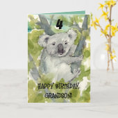 Carte Joyeux 4e anniversaire petit-fils Koala faune (Fleur jaune)