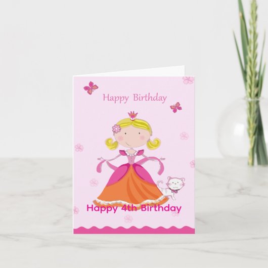 Carte Joyeux 4e anniversaire Princesse (Devant)