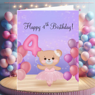 Carte Joyeux 4e anniversaire Teddy Ballerina à l'ours su