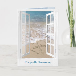 Carte Joyeux 4ème anniversaire de mariage fenêtre ouvert