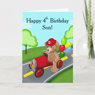 Carte Joyeux 4ème anniversaire ours en peluche camion de