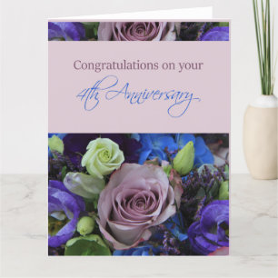 Carte Joyeux 4ème anniversaire roses