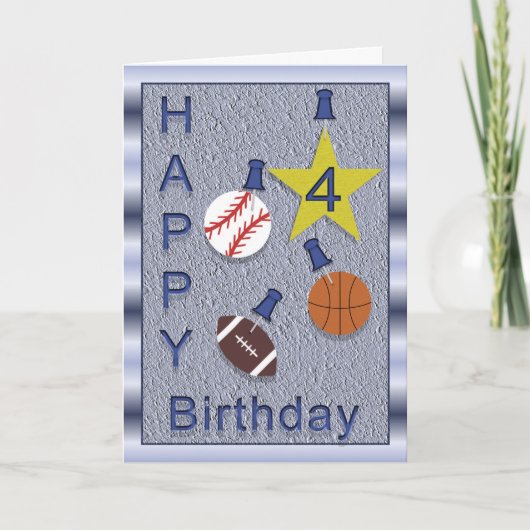 Carte Joyeux 4ème anniversaire Sports Thème (Devant)