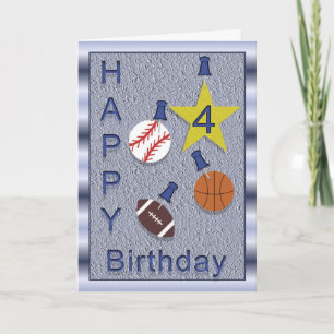 Carte Joyeux 4ème anniversaire Sports Thème