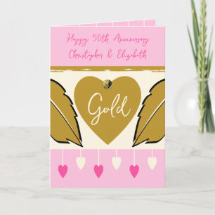 Carte Joyeux 50e anniversaire ajouter des noms or rose