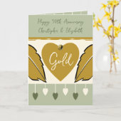 Carte Joyeux 50e anniversaire ajouter des noms or vert (Fleur jaune)