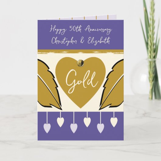 Carte Joyeux 50e anniversaire ajouter des noms or violet (Devant)