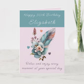 Carte Joyeux 50e anniversaire ajouter nom vert fleuri (Devant)