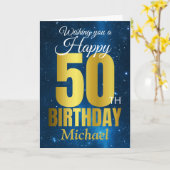 Carte Joyeux 50e anniversaire Blue Gold (Fleur jaune)
