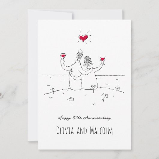 Carte Joyeux 50e anniversaire de Mariage Couple de coeur (Devant)