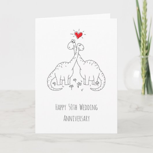 Carte Joyeux 50e anniversaire de Mariage couple Dinosaur (Devant)