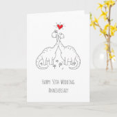 Carte Joyeux 50e anniversaire de Mariage couple Dinosaur (Fleur jaune)