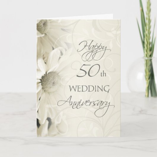 Carte Joyeux 50e Anniversaire de Mariage Fleurs Bl (Devant)
