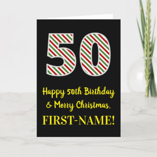 Carte Joyeux 50e anniversaire & Joyeux Noël, Nom personn