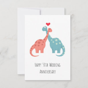 Carte Joyeux 50e anniversaire Mariage mignon Dinosaures